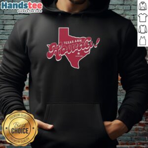 Retro Texas A&M Aggies hoodie featuring a vibrant 'Howdy Aggieland' Texas map design, perfect for fans and alumni.