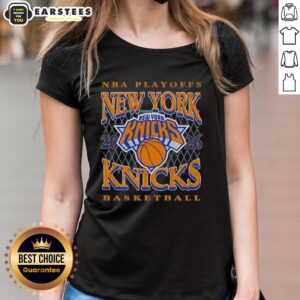 Pretty New York Knicks Basketball NBA Playoffs 2026 retro hoop ladies tee designed for stylish fans.