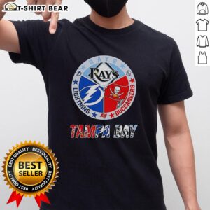 Top Tampa Bay Rays, Lightning, and Buccaneers mashup logo team T-shirt showcasing vibrant sports designs.