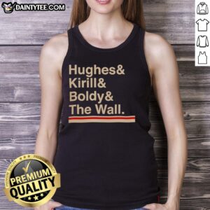 Official Minnesota Hockey Hughes Kirill Boldy The Wall tank top featuring bold graphics and team colors for fans.