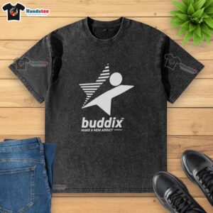 Alt Text: Original Buddix Make A New Addict Washed T-Shirt in stylish design, perfect for casual wear and trendy outfits.