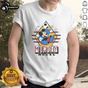 Premium Mickey Mouse soccer T-shirt featuring a colorful graphic of Mickey playing soccer, perfect for Disney fans.
