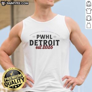 Nice Detroit Est 2026 Professional Women's Hockey League tank top design featuring bold graphics and vibrant colors.