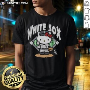 Cute Chicago White Sox Hello Kitty T-Shirt featuring a playful design for fans of both baseball and Hello Kitty.