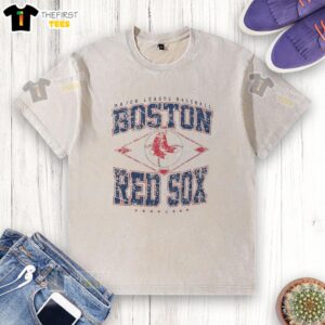 Premium Boston Red Sox Major League Baseball Cooperstown Diamond Washed T-Shirt in vibrant red, perfect for fans.