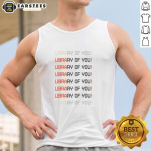 Pretty Library of You pixelated text tank top design featuring colorful graphics and trendy style for casual wear.