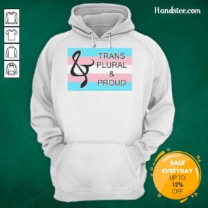 Premium Trans Plural and Proud Hoodie showcasing vibrant colors and inclusive design for proud LGBTQ+ expression.