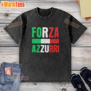 Retro washed T-shirt featuring Italy flag pattern for Forza Azzurri soccer fans, perfect for game day style.