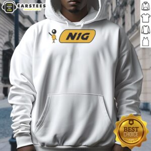 Alt Text: Nice Bic Man pen figure wearing N1G hoodie, showcasing a creative blend of art and fashion in a vibrant setting.