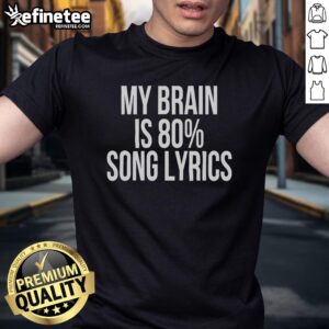 Funny 'My Brain Is 80 Percent Song Lyrics' T-Shirt showcasing a humorous graphic, perfect for music lovers and comedy fans.