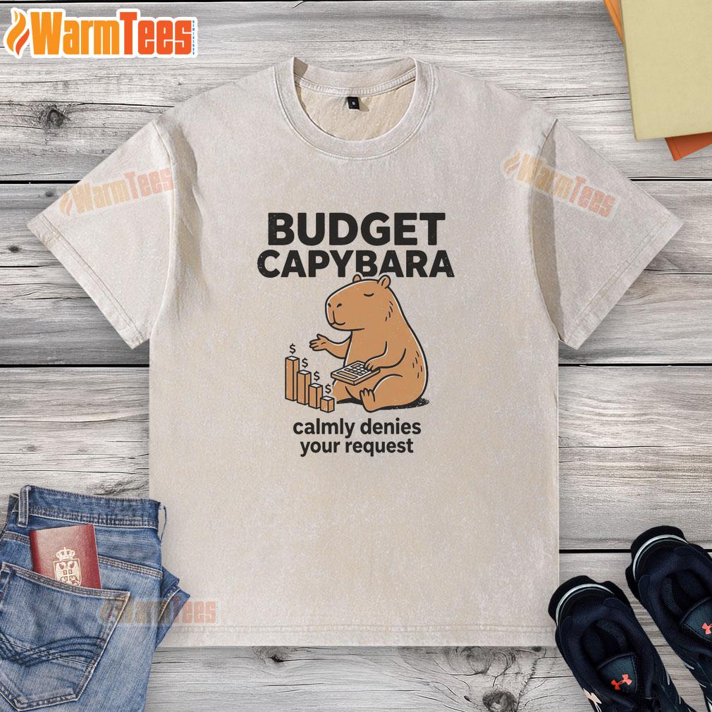official-budget-capybara-washed-t-shirt Alt Text: Official Budget Capybara Washed T-Shirt featuring a playful capybara graphic on a soft, vintage-style fabric.