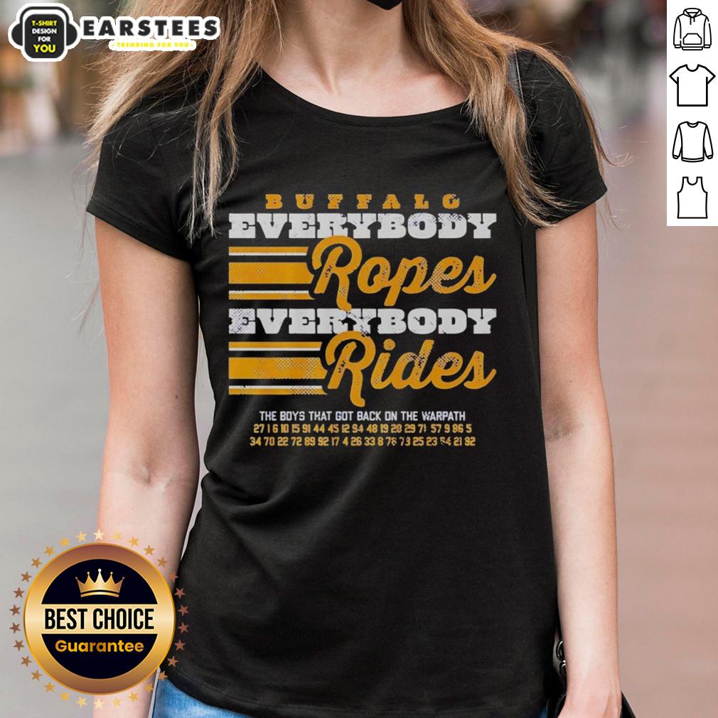 official-buffalo-sabres-hockey-everybody-ropes-everybody-rides-ladies-tee Buffalo Sabres Hockey 'Everybody Ropes Everybody Rides' Ladies Tee featuring team colors and logo, perfect for fans.