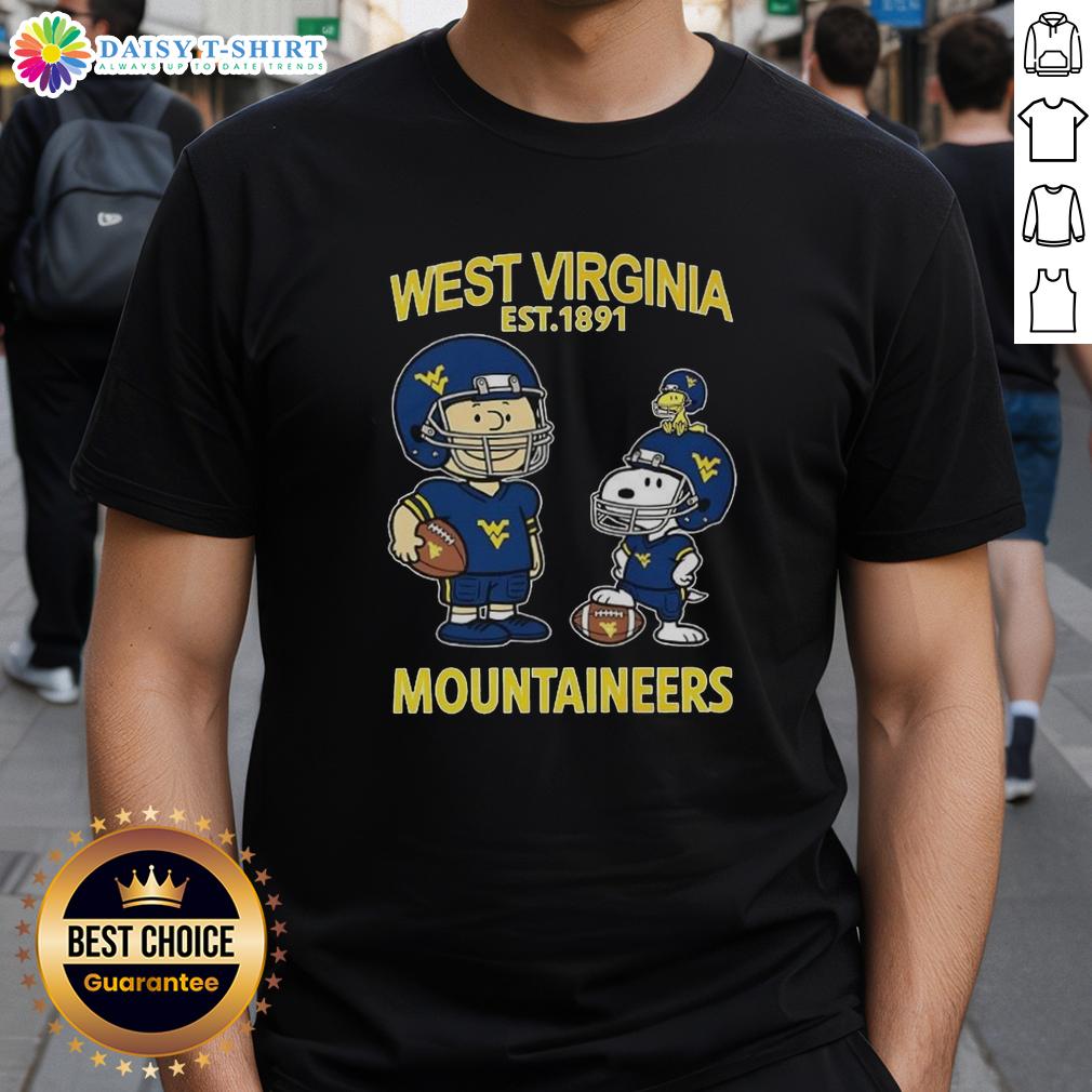 Official Charlie Brown And Snoopy X West Virginia Mountaineers Ncaa Football Est 1891 T-Shirt Official Charlie Brown and Snoopy X West Virginia Mountaineers NCAA Football T-Shirt, Est 1891, featuring vibrant graphics.