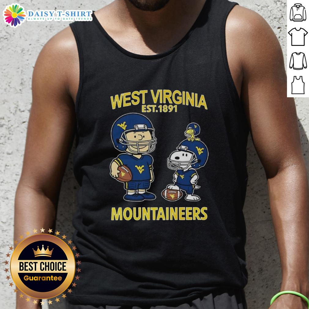 Official Charlie Brown And Snoopy X West Virginia Mountaineers Ncaa Football Est 1891 Tank Top Official Charlie Brown and Snoopy X West Virginia Mountaineers NCAA Football tank top, celebrating the team's legacy since 1891.
