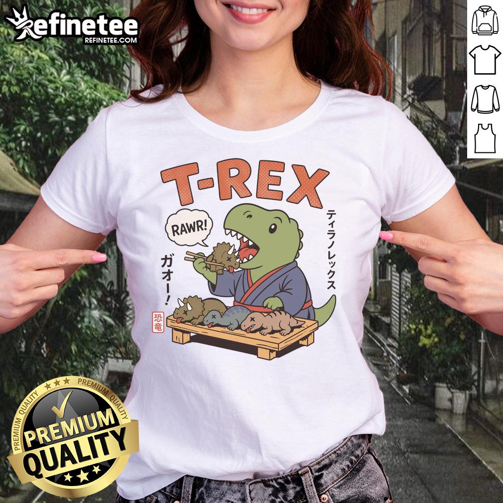 official-cute-t-rex-breakfast-japan-ladies-tee Official cute T-Rex breakfast Japan ladies tee featuring a playful dinosaur design, perfect for casual wear.
