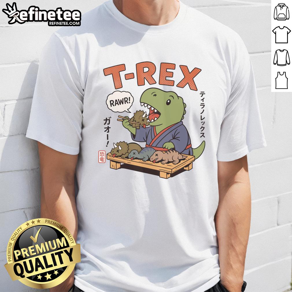 official-cute-t-rex-breakfast-japan-t-shirt-1 Official Cute T-Rex Breakfast Japan T-Shirt featuring a playful dinosaur design, perfect for casual wear and dinosaur lovers.
