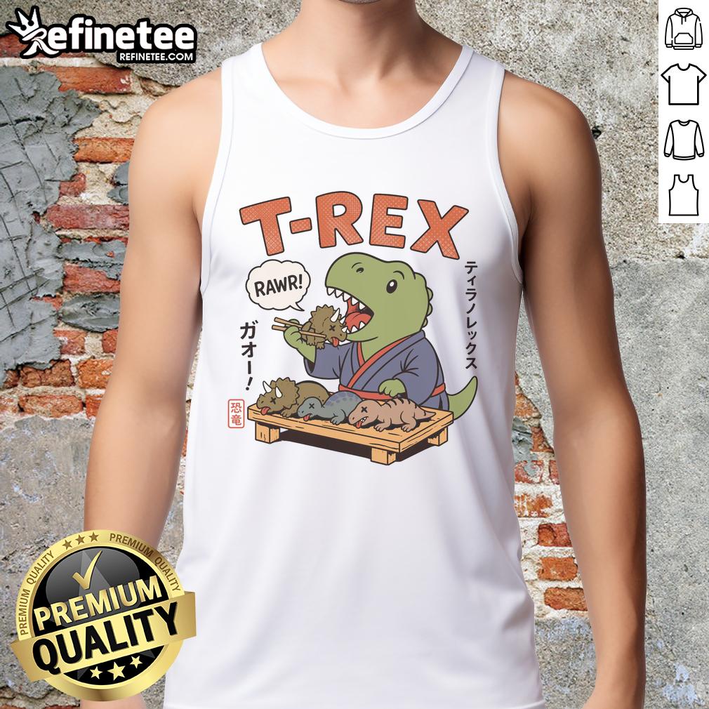 official-cute-t-rex-breakfast-japan-tank-top Adorable T-Rex breakfast tank top featuring a cute dinosaur design, perfect for casual wear in Japan.