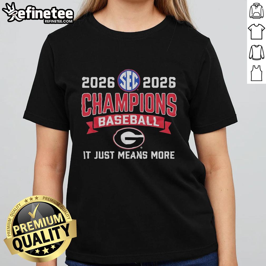 official-georgia-bulldogs-baseball-sec-champions-baseball-it-just-means-more-ladies-tee Official Georgia Bulldogs Baseball SEC Champions tee for ladies, celebrating 'It Just Means More' in stylish sportswear.