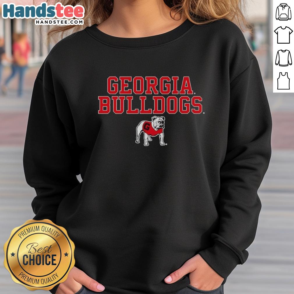 official-georgia-bulldogs-ncaa-text-logo-stack-mascot-sweatshirt Georgia Bulldogs NCAA sweatshirt featuring stacked text logo and mascot design, perfect for fans and alumni.