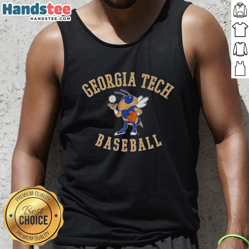 official-georgia-tech-yellow-jackets-baseball-mascot-buzz-logo-tank-top Official Georgia Tech Yellow Jackets baseball mascot Buzz logo on a stylish tank top for fans.