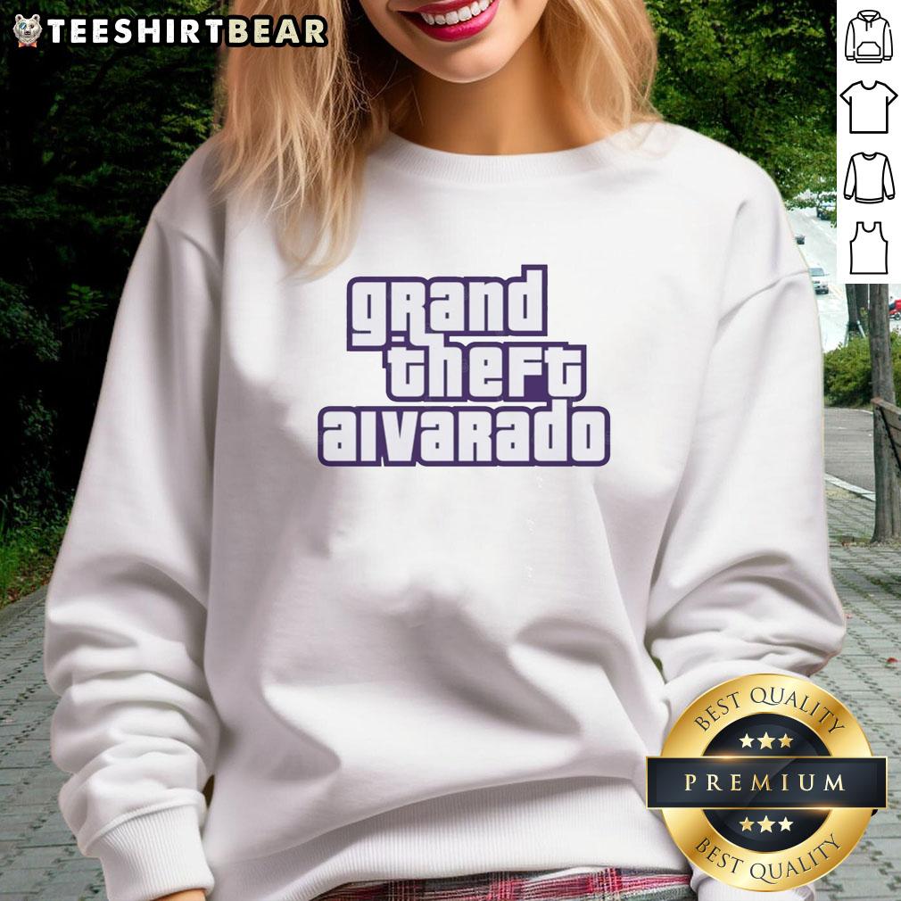official-grand-theft-alvarado-logo-text-sweatshirt Official Grand Theft Alvarado logo text sweatshirt featuring bold graphics and stylish design for fans.