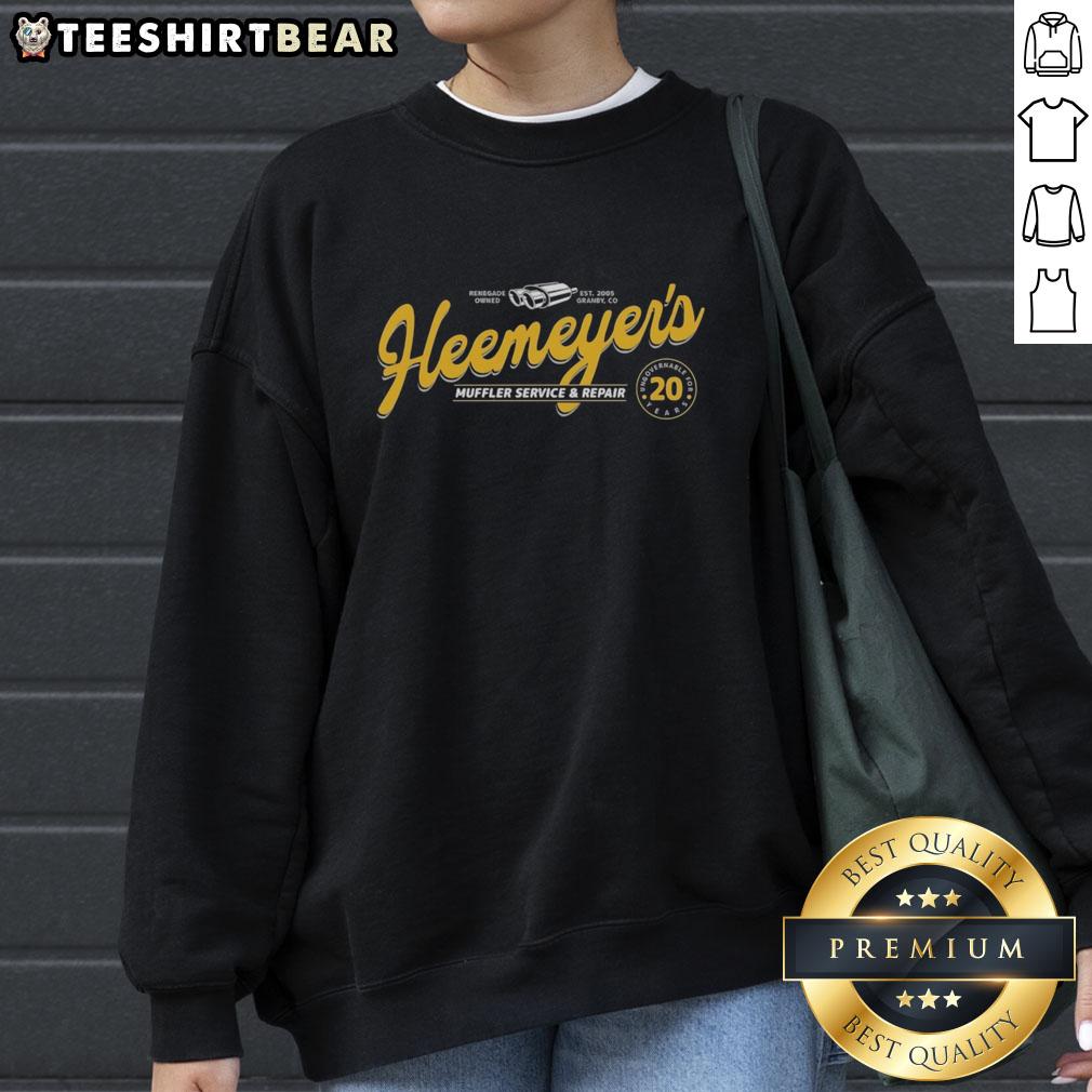 official-heemeyers-muffler-service-and-repair-est-2005-granby-co-vintage-sweatshirt Vintage Heemeyers Muffler Service and Repair sweatshirt, established 2005, Granby, CO, showcasing classic automotive style.