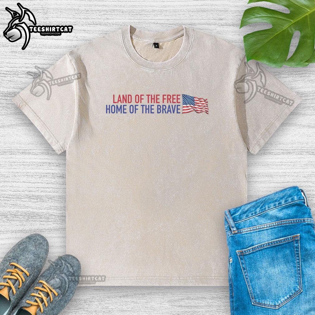 official-land-of-the-free-home-of-the-brave-america-flag-washed-t-shirt Official Land of the Free Home of the Brave America Flag washed t-shirt featuring a vintage flag design.