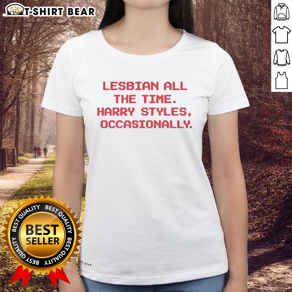 Official Lesbian All The Time Harry S Occasionally Red Text Ladies Tee Official Lesbian All The Time Harry S Occasionally Red Text Ladies Tee featuring bold graphic design for LGBTQ+ pride.
