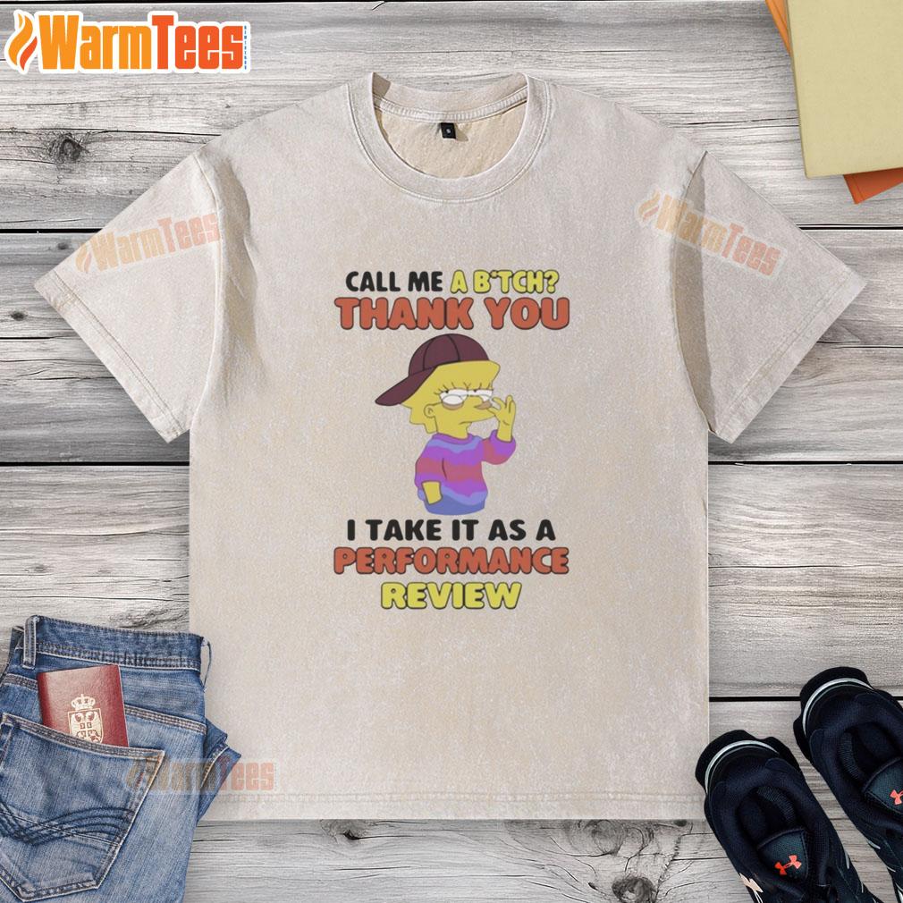official-lisa-simpson-thank-you-i-take-it-as-a-performance-review-washed-t-shirt Lisa Simpson wearing a washed T-shirt with 'Thank You, I Take It As A Performance Review' design.