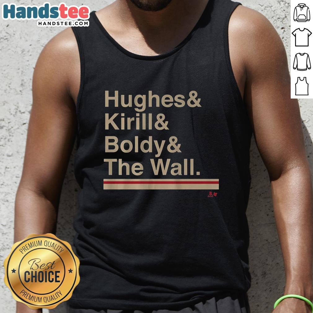 official-minnesota-hockey-ampersand-hughes-kirill-boldy-the-wall-tank-top Official Minnesota Hockey ampersand tank top featuring Hughes and Boldy, perfect for fans and casual wear.