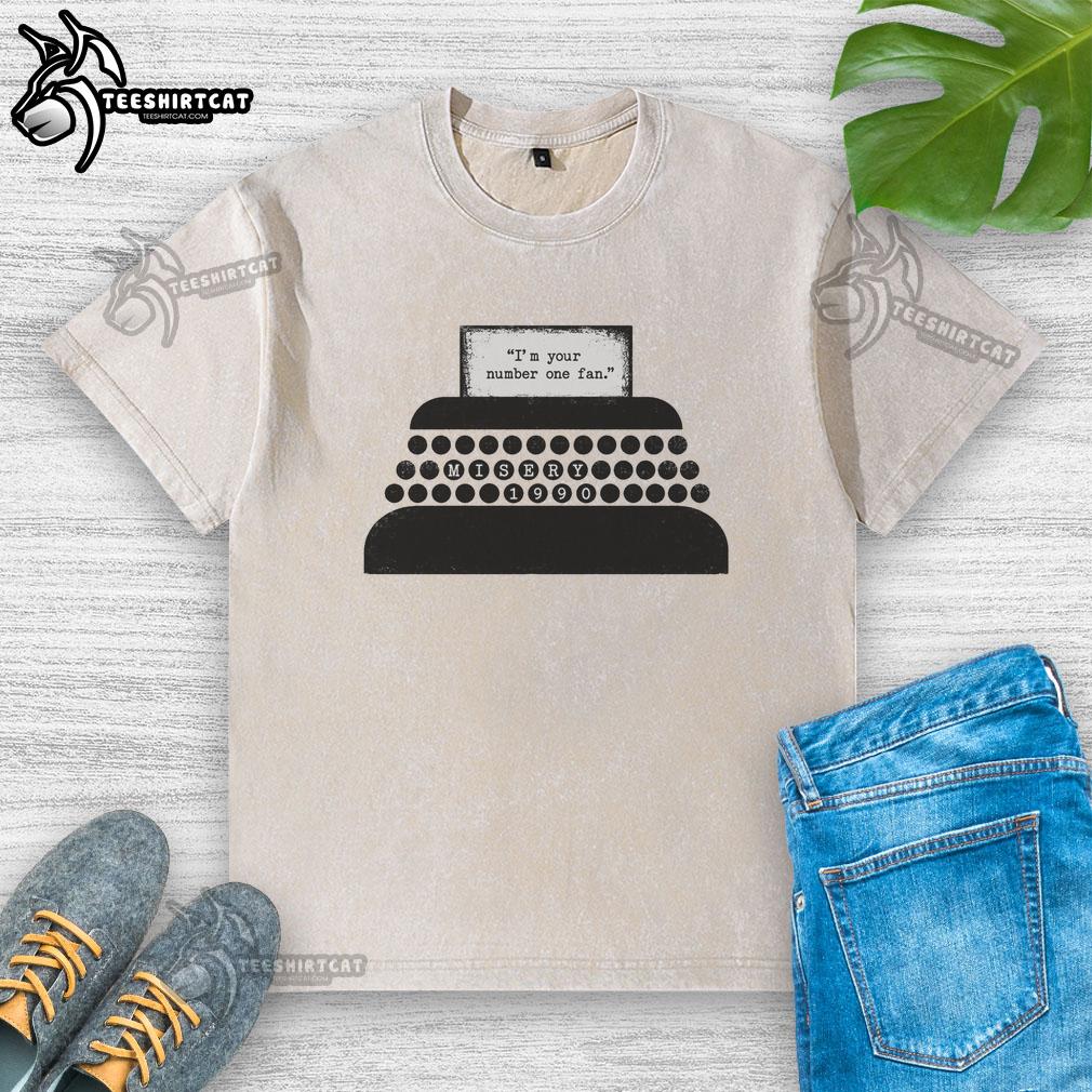 official-number-one-fan-retro-typewriter-washed-t-shirt Official Number One Fan retro typewriter washed t-shirt, featuring a vintage design perfect for literary enthusiasts.