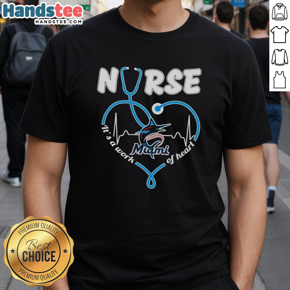 official-nurse-miami-marlins-stethoscope-its-a-work-of-heart-t-shirt-1 Alt Text: Official Nurse Miami Marlins Stethoscope T-Shirt - 'It's A Work Of Heart' design for healthcare and baseball fans.