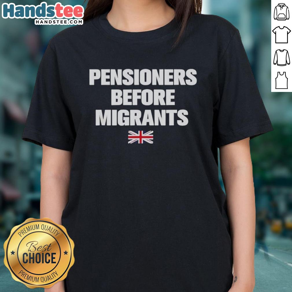 official-pensioners-before-migrants-uk-flag-ladies-tee Official Pensioners Before Migrants UK flag graphic on a women's tee, showcasing patriotic design and message.