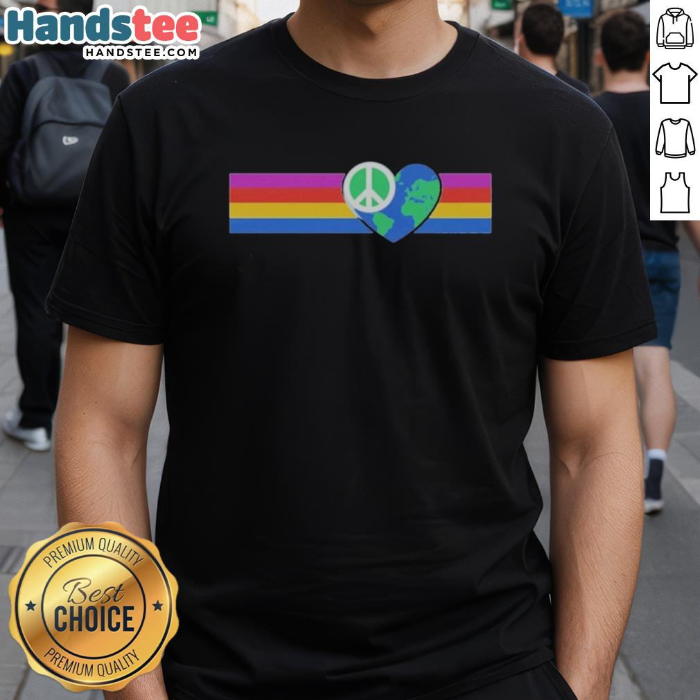 official-rainbow-peace-with-earth-heart-shape-t-shirt Alt Text: Official Rainbow Peace T-Shirt featuring a heart-shaped Earth design, promoting love and harmony for all.