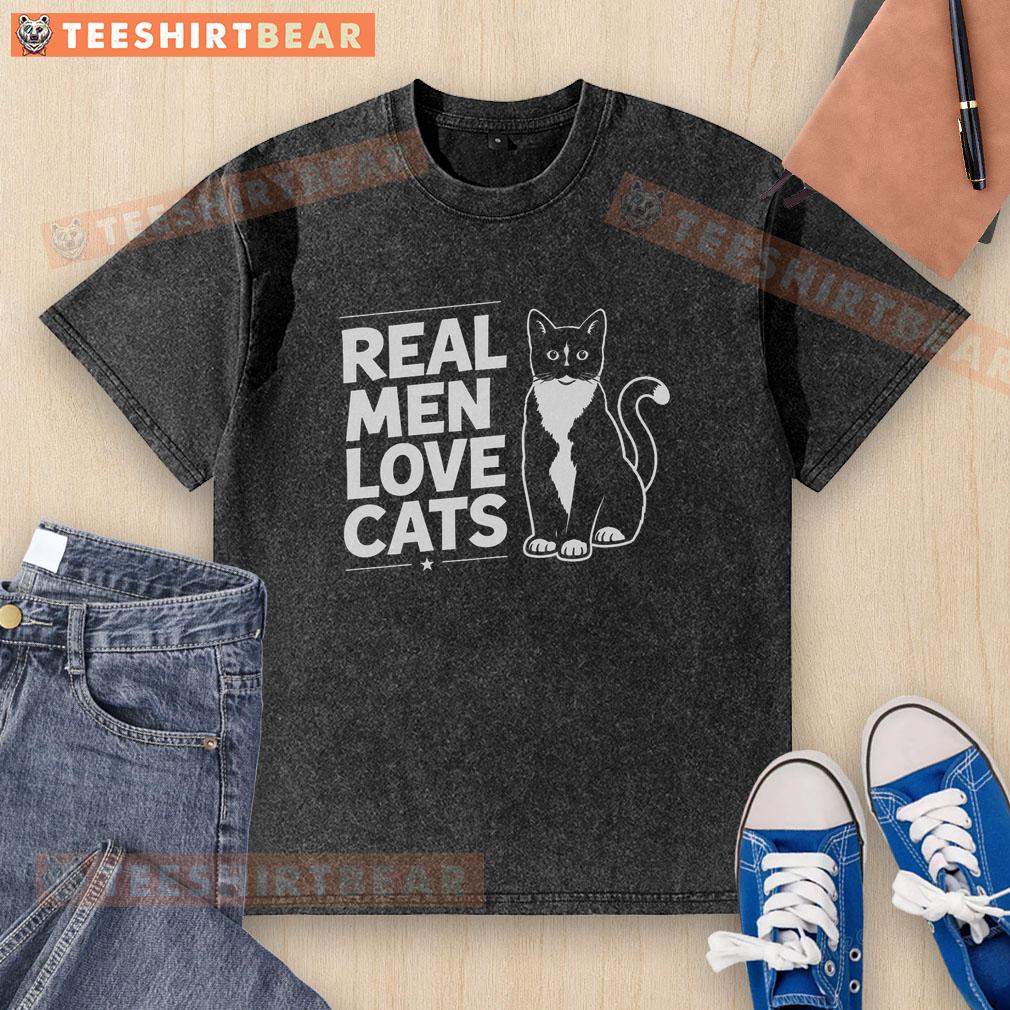 official-real-men-love-cats-washed-t-shirt Official Real Men Love Cats washed t-shirt showcasing a stylish design for cat lovers, perfect for casual wear.