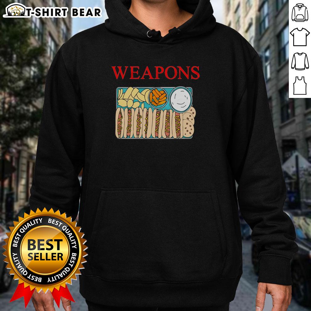 Official Weapons Fast Foods Hot Dog Cookies Chips Hoodie Alt Text: Official Weapons Fast Foods hoodie featuring hot dog, cookies, and chips graphic design.