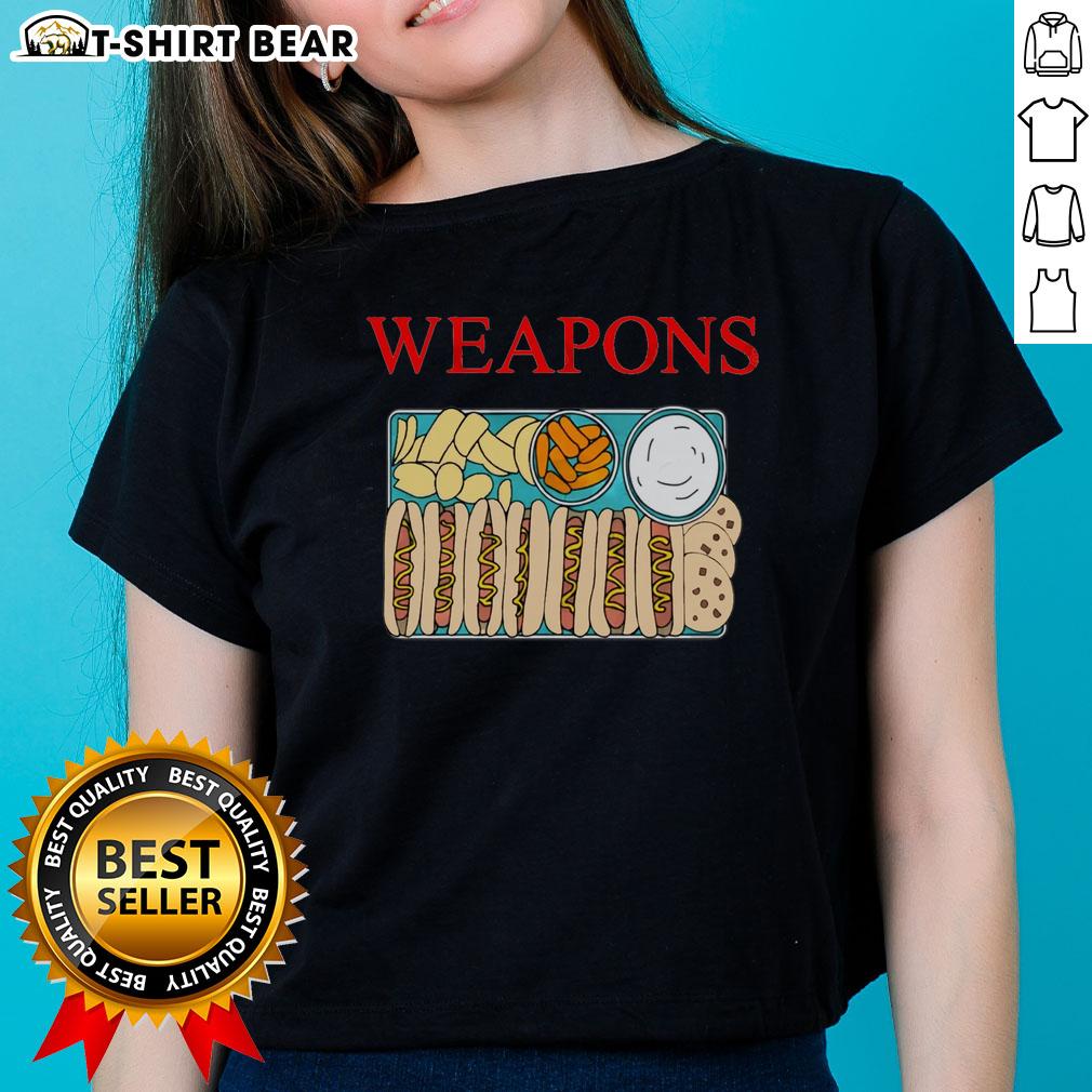 Official Weapons Fast Foods Hot Dog Cookies Chips Ladies Tee Official Weapons Fast Foods Hot Dog Cookies Chips Ladies Tee featuring a fun food-themed graphic design.