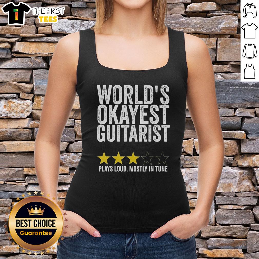 official-worlds-okayest-guitarist-plays-loud-mostly-in-tune-tank-top Official Worlds Okayest Guitarist wearing a tank top, playing guitar loudly and mostly in tune on stage.