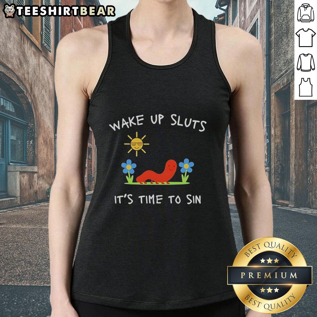 official-worm-wake-up-sluts-its-time-to-sin-summer-funny-tank-top Funny summer tank top featuring 'Wake Up Sluts, It's Time to Sin' graphic for casual, playful wear.