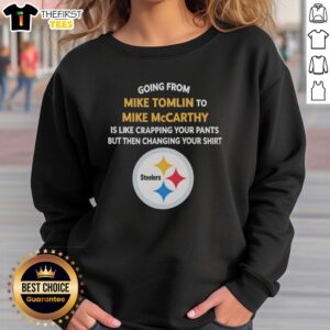 Funny meme comparing Mike Tomlin to Mike McCarthy, humorously illustrating a coaching switch with a comical twist.