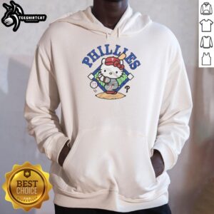 Alt Text: Official Hello Kitty X Philadelphia Phillies Swing Hoodie featuring a playful design and team colors for fans.
