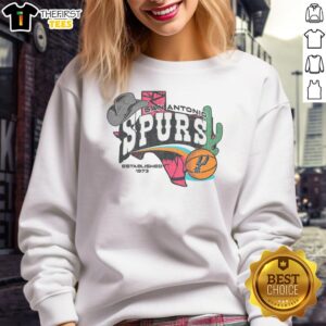 Alt Text: Stylish Pretty San Antonio Spurs regional sweatshirt featuring team colors and logo, perfect for fans and casual wear.