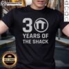 Alt Text: Original 30 Years Of The Shack logo t-shirt featuring a vintage design in vibrant colors on a classic fit tee.