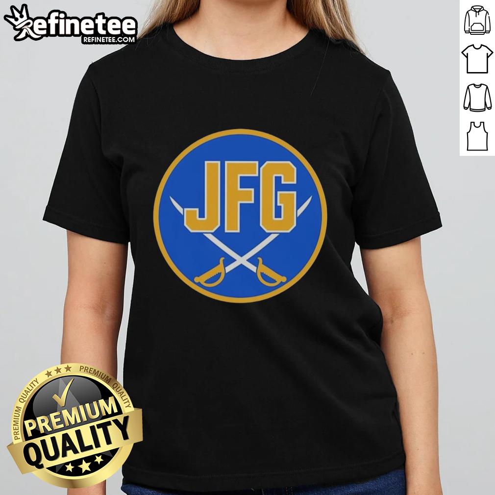 original-buffalo-sabres-jfg-river-hockey-academy-logo-ladies-tee Original Buffalo Sabres JFG River Hockey Academy logo on a women's tee, showcasing team spirit and style.