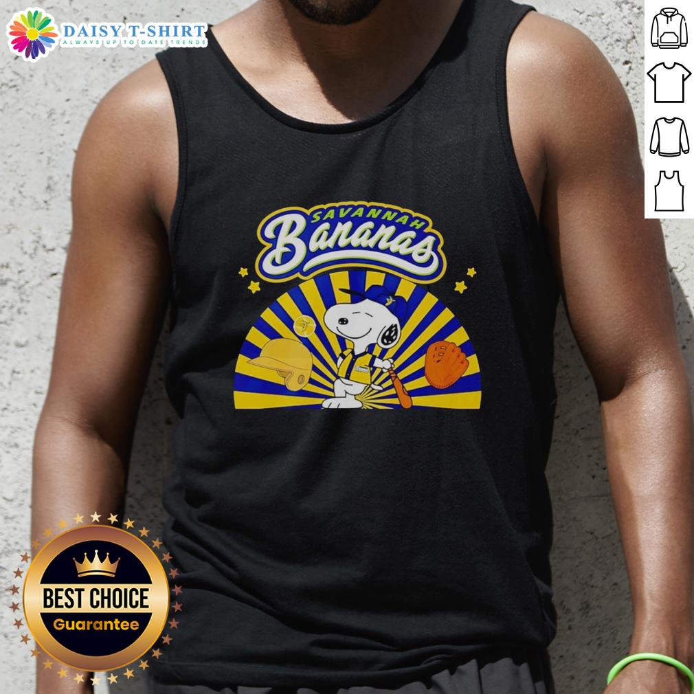 Original Snoopy Savannah Bananas Baseball Dog Batting Stance Tank Top Alt Text: Snoopy in baseball batting stance on a tank top, perfect for Savannah Bananas fans and dog lovers.