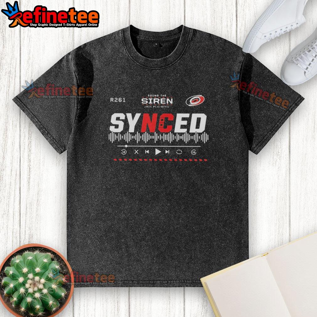 original-synced-carolina-hurricanes-sound-the-siren-2025-playoffs-hockey-r261-washed-t-shirt Original Synced Carolina Hurricanes Sound The Siren 2025 Playoffs Hockey R261 Washed T-Shirt in red and black design.