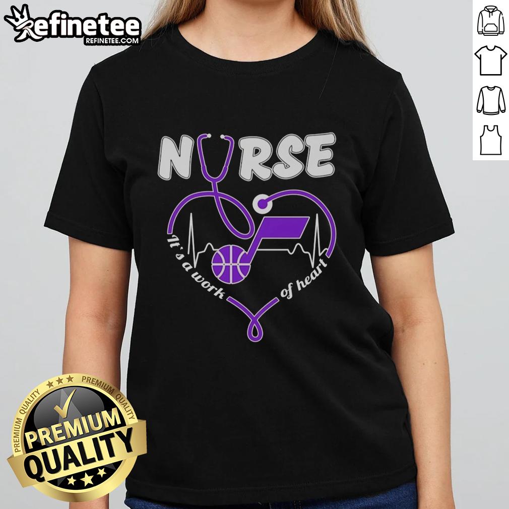 original-utah-jazz-nurse-its-a-work-of-heart-stethoscope-shaped-heart-ladies-tee Original Utah Jazz Nurse It's A Work Of Heart tee with stethoscope-shaped heart design for ladies.