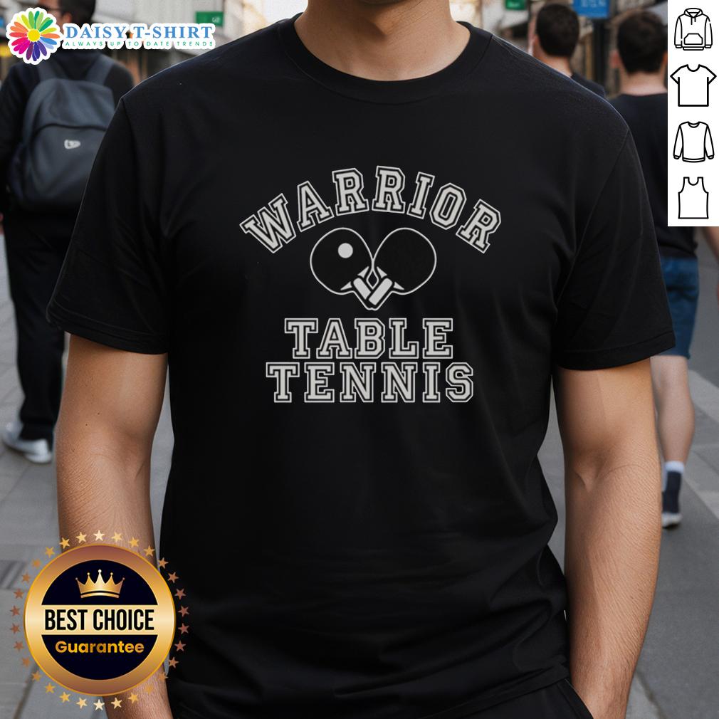 Original Warrior Table Tennis Two Crossed Ping Pong Paddles T Shirt Alt Text: Original Warrior Table Tennis T-Shirt featuring two crossed ping pong paddles in a dynamic design.