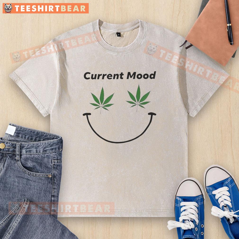 original-weed-current-mood-washed-t-shirt Original Weed Current Mood Washed T-Shirt in light blue, featuring a relaxed fit and trendy cannabis-themed design.