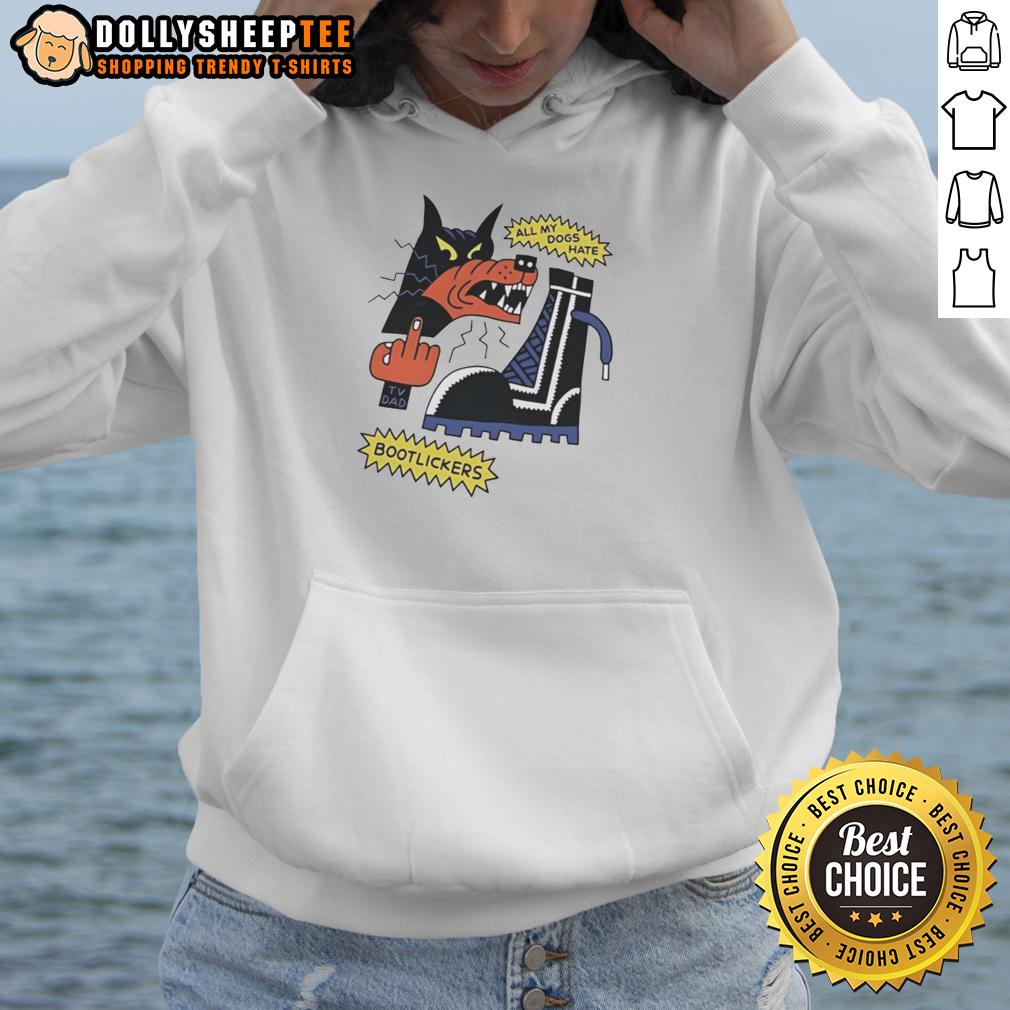 Original Wolf Middle Finger All My Dogs Hate Bootlickers Hoodie Alt Text: Original Wolf hoodie featuring a middle finger graphic and All My Dogs Hate Bootlickers slogan.